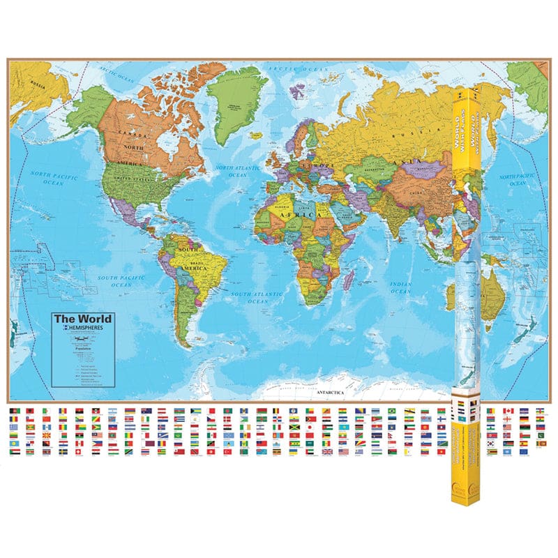 Hemispheres Laminated Map World (Pack of 2) - Maps & Map Skills - Round World Products
