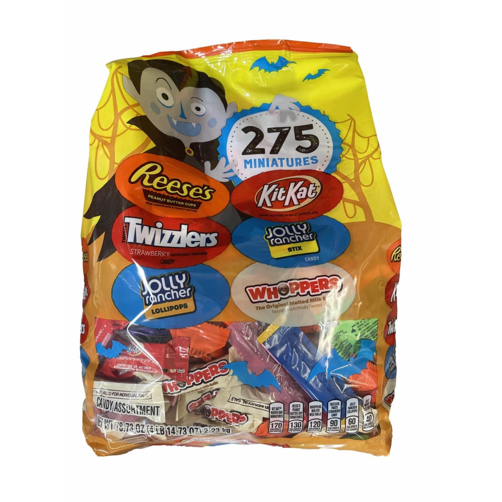 Hershey's Hershey, Miniatures Chocolate and Fruit Flavored Assortment Candy, Halloween, 78.73 oz, Bulk Variety Bag (275 Pieces)