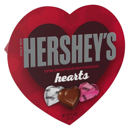 HERSHEY’S Extra Creamy Solid Milk Chocolate Hearts Candy Valentine’s Day 6.4 oz Gift Box - HERSHEY’S