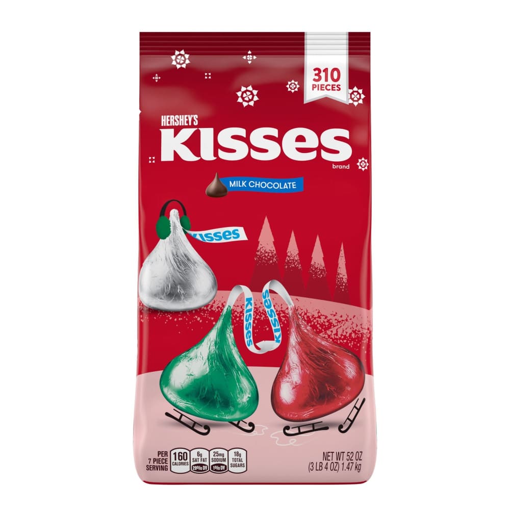 Hershey’s Kisses Milk Chocolate Candy Red Green & Silver Bulk Bag 310 ct./52 oz. - Hershey’s