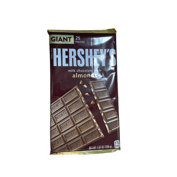 Hershey's HERSHEY'S, Milk Chocolate with Almonds Giant Candy, Gluten Free, 7.37 oz, Bar (25 Pieces)