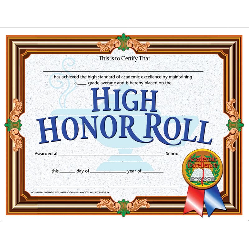 High Honor Roll Achievement 30Pk Certificates (Pack of 8) - Certificates - Flipside