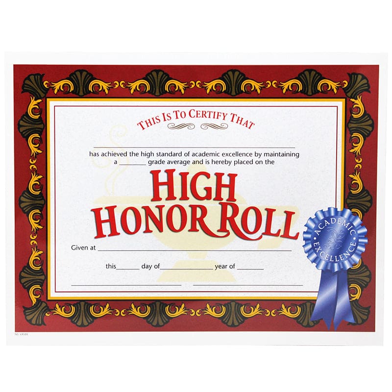High Honor Roll Award 30/Pk 8.5X11 Certificates (Pack of 8) - Certificates - Flipside