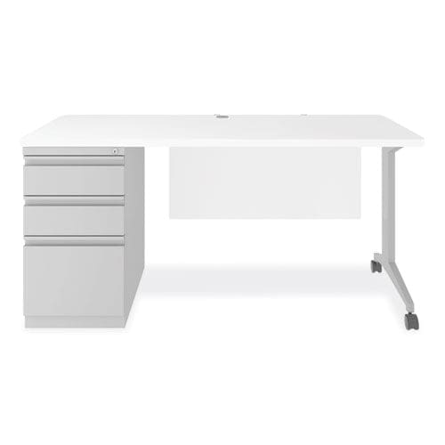 Hirsh Industries Modern Teacher Series Left Pedestal Desk 60 X 24 X 28.75 White/silver - Furniture - Hirsh Industries®