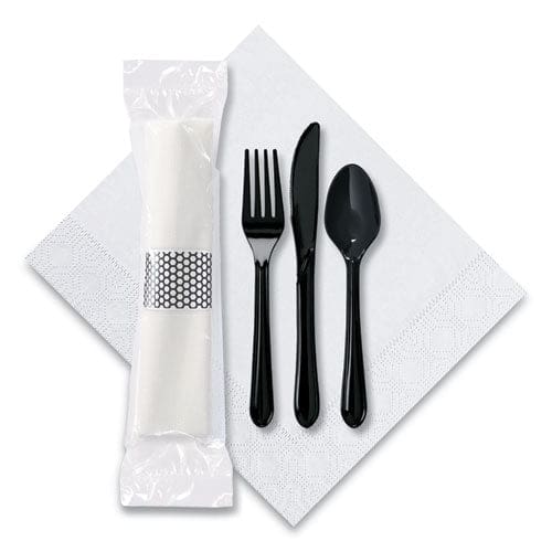 Hoffmaster Caterwrap Cater To Go Express Cutlery Kit Fork/knife/spoon/napkin Black 100/carton - Food Service - Hoffmaster®