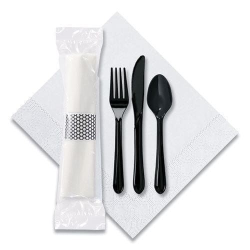 Hoffmaster Caterwrap Cater To Go Express Cutlery Kit Fork/knife/spoon/napkin Black 100/carton - Food Service - Hoffmaster®