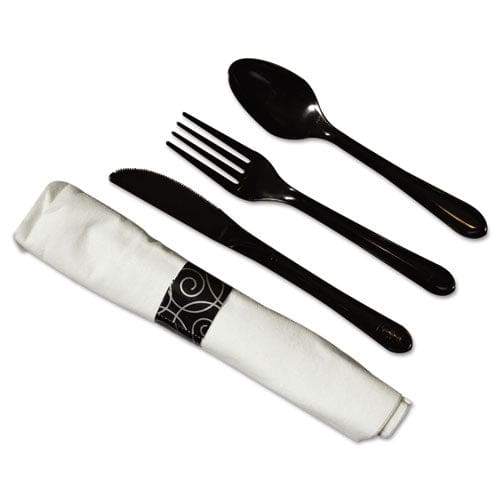 Hoffmaster Caterwrap Heavyweight Cutlery Combo Fork/spoon/knife/napkin Black 100/carton - Food Service - Hoffmaster®