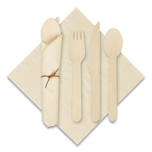 Hoffmaster Pre-rolled Caterwrap Kraft Napkins With Wood Cutlery 6 X 12 Napkin;fork;knife;spoon 7 To 9 Kraft 100/carton - Food Service -