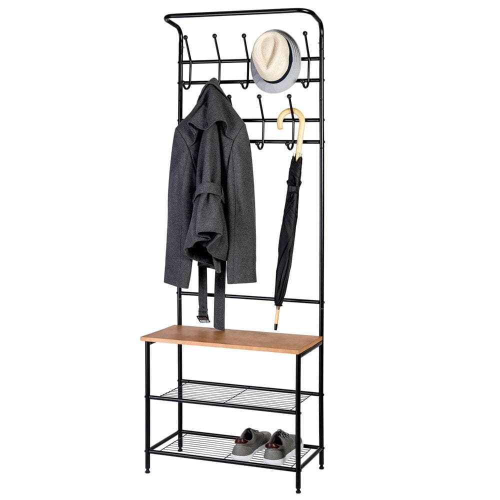 Honey-Can-Do Steel Entryway Hall Tree with Bench Black - Storage Supplies - Honey-Can-Do
