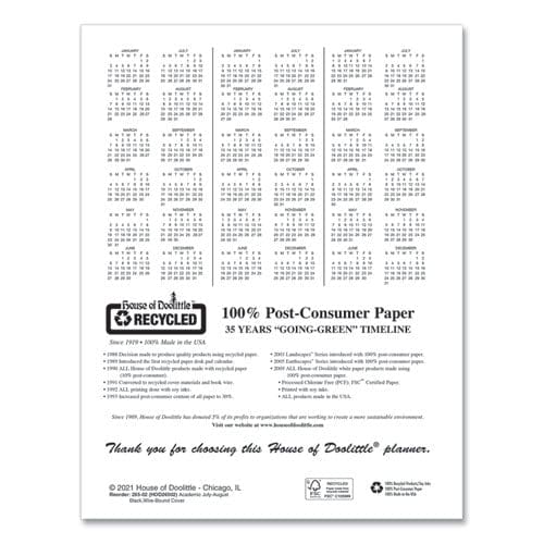 House of Doolittle 14-month Recycled Ruled Monthly Planner 11 X 8.5 Black Cover 14-month (july To Aug): 2022 To 2023 - School Supplies -