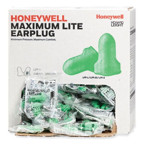 Howard Leight by Honeywell Maximum Lite Single-use Earplugs Cordless 30nrr Green 200 Pairs - Janitorial & Sanitation - Howard Leight®