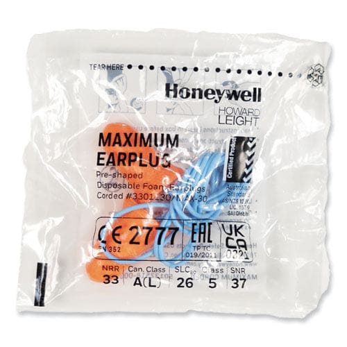 Howard Leight by Honeywell Maximum Single-use Earplugs Corded 33nrr Coral 100 Pairs - Janitorial & Sanitation - Howard Leight® by Honeywell