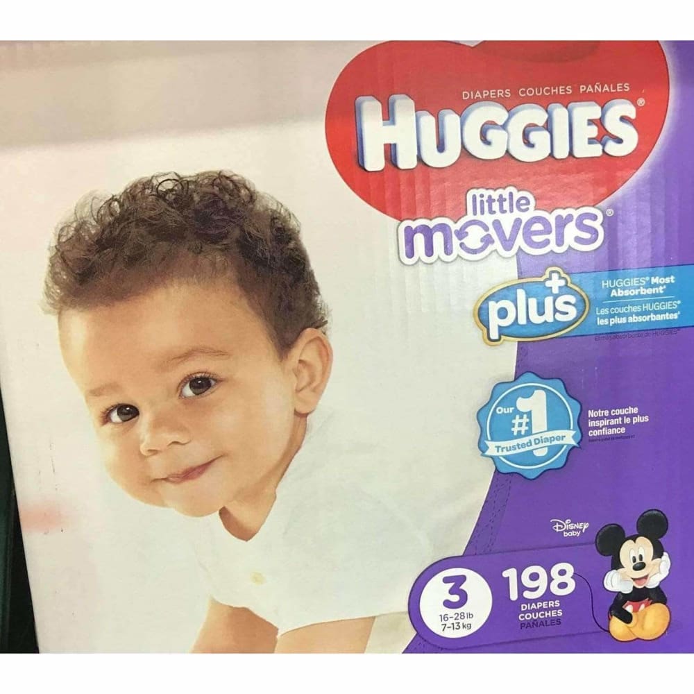 HUGGIES LITTLE MOVERS Active Baby Diapers, Size 3 (fits 16-28 lb.), 198 Ct - ShelHealth.Com