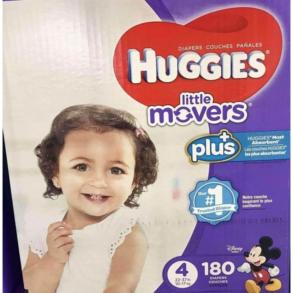 Huggies Little Movers Plus Diapers Size 4 (22-37 lbs.), 180 Count - ShelHealth.Com