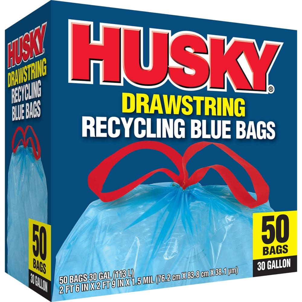 Husky Drawsting Blue Recycling Bags (30 gal. 50 ct.) - Paper & Plastic - Husky Drawsting
