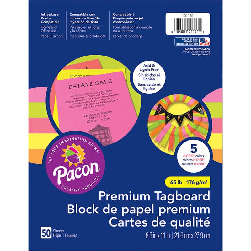 Hyper Premium Tagboard Assortment 50Shts 8.5 X 11 (Pack of 6) - Tag Board - Dixon Ticonderoga Co - Pacon