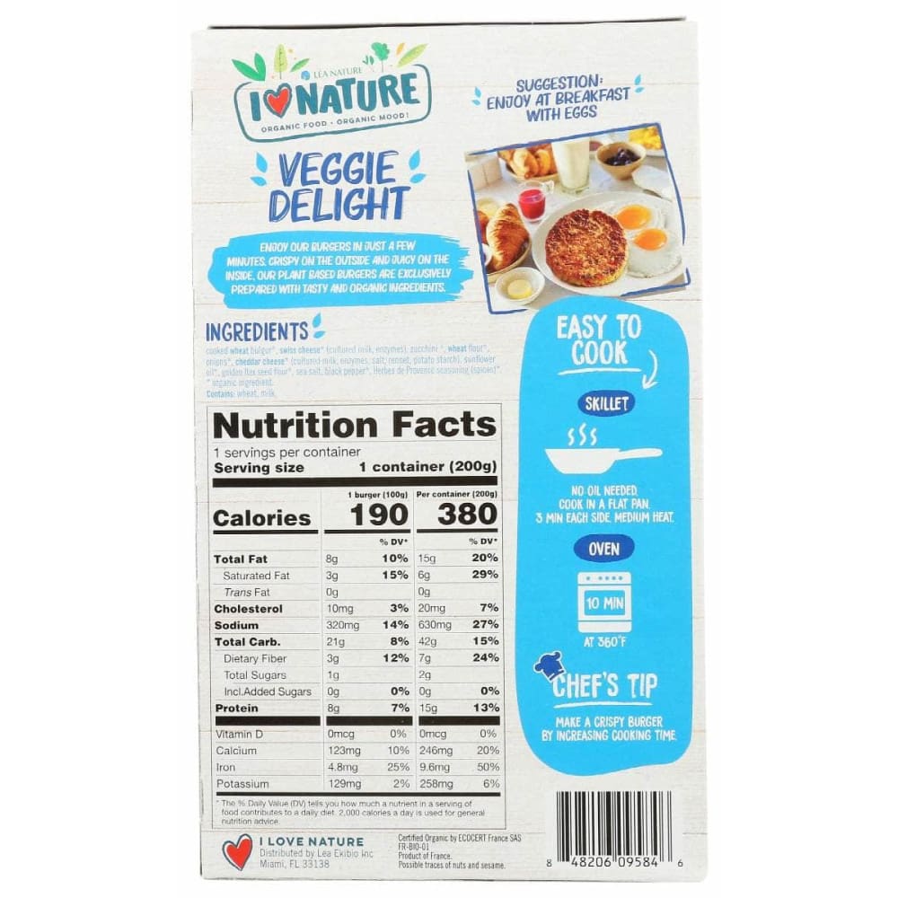 I LOVE NATURE Grocery > Pantry I LOVE NATURE: Bulgar, Swiss & Cheddar Cheese Plant Based Burger, 7.05 oz