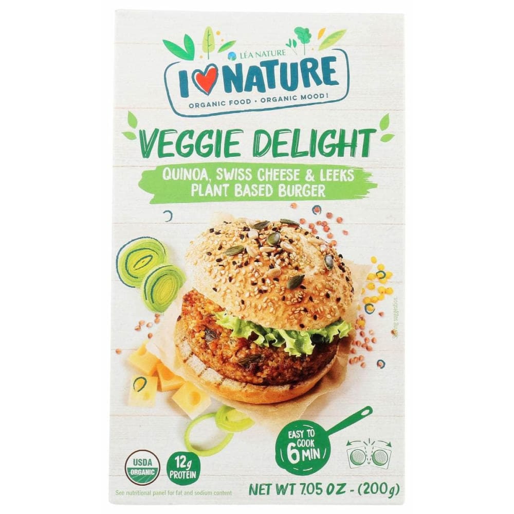 I LOVE NATURE Grocery > Pantry I LOVE NATURE: Quinoa, Swiss Cheese & Leeks Plant Based Burger, 7.05 oz