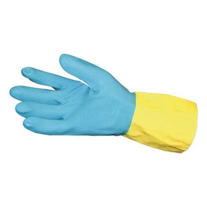 Impact Flocked Lined Neoprene Over Latex Gloves Powder-free Blue/yellow Large Dozen - Janitorial & Sanitation - Impact®
