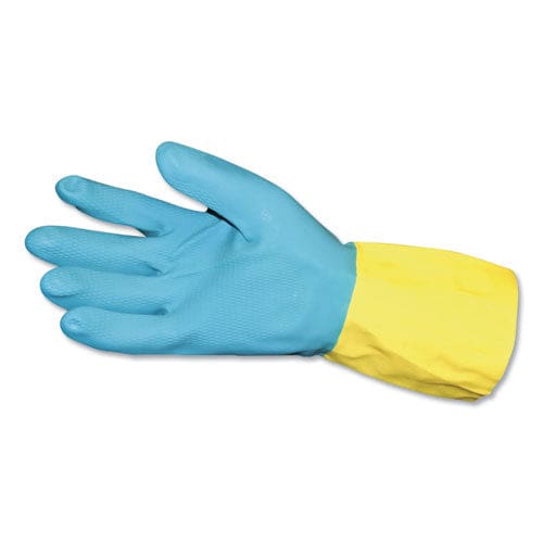 Impact Flocked Lined Neoprene Over Latex Gloves Powder-free Blue/yellow Large Dozen - Janitorial & Sanitation - Impact®