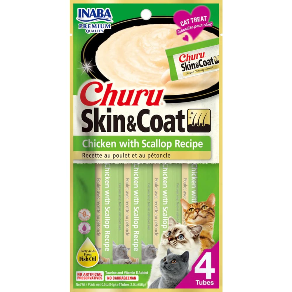Inaba Cat Churu Puree Skin&Coat Chkn Scallop 2Oz-6Ct - Pet Supplies - Inaba