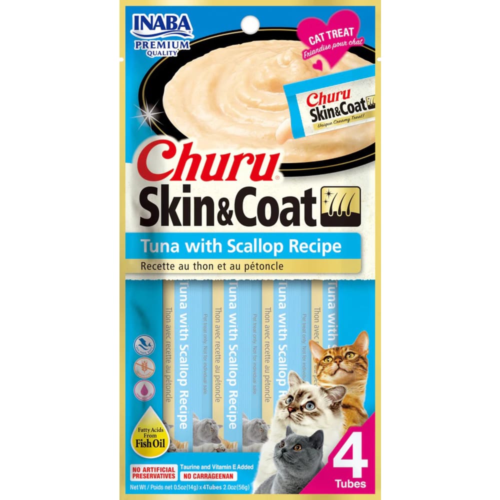 Inaba Cat Churu Puree Skin&Coat Tuna Scallop 2Oz-6Ct - Pet Supplies - Inaba