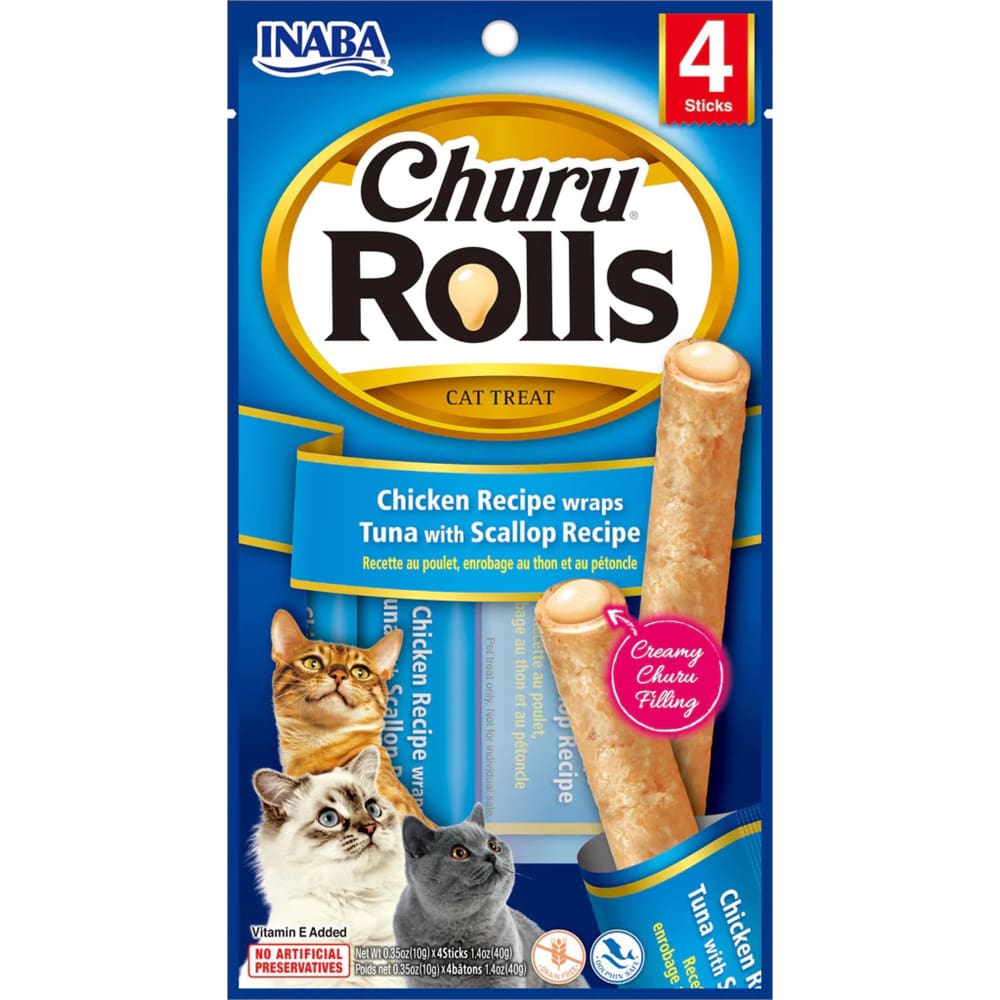 Inaba Cat Churu Rolls Chkn Wrap Tuna Scallop 6Ct-1.04Oz - Pet Supplies - Inaba