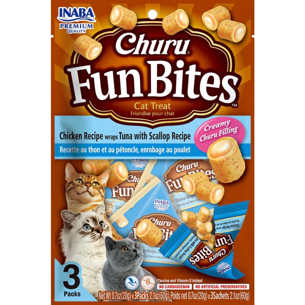 Inaba Churu Fun Bites 2.1Oz Chkn Wraps Tuna Scallop 3Ct - Pet Supplies - Inaba