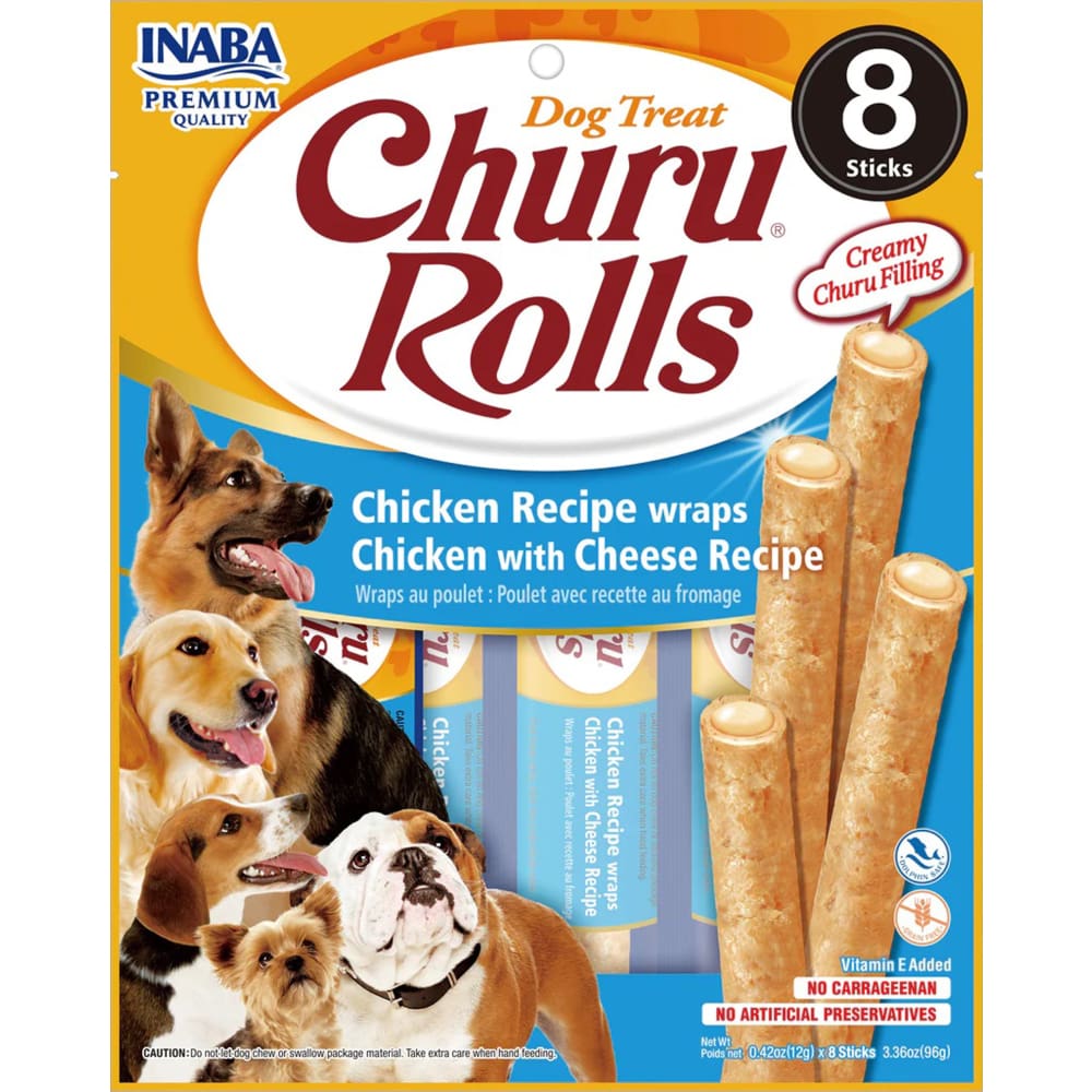 Inaba Dog Churu Rolls Chicken Cheese Wraps 6Ct-3.36Oz - Pet Supplies - Inaba