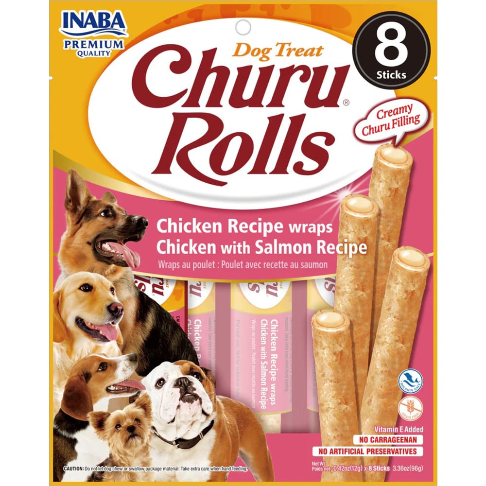 Inaba Dog Churu Rolls Chicken Salmon Wraps 6Ct-3.36Oz - Pet Supplies - Inaba
