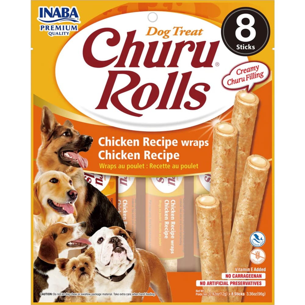 Inaba Dog Churu Rolls Chicken Wraps 6Ct-3.36Oz - Pet Supplies - Inaba