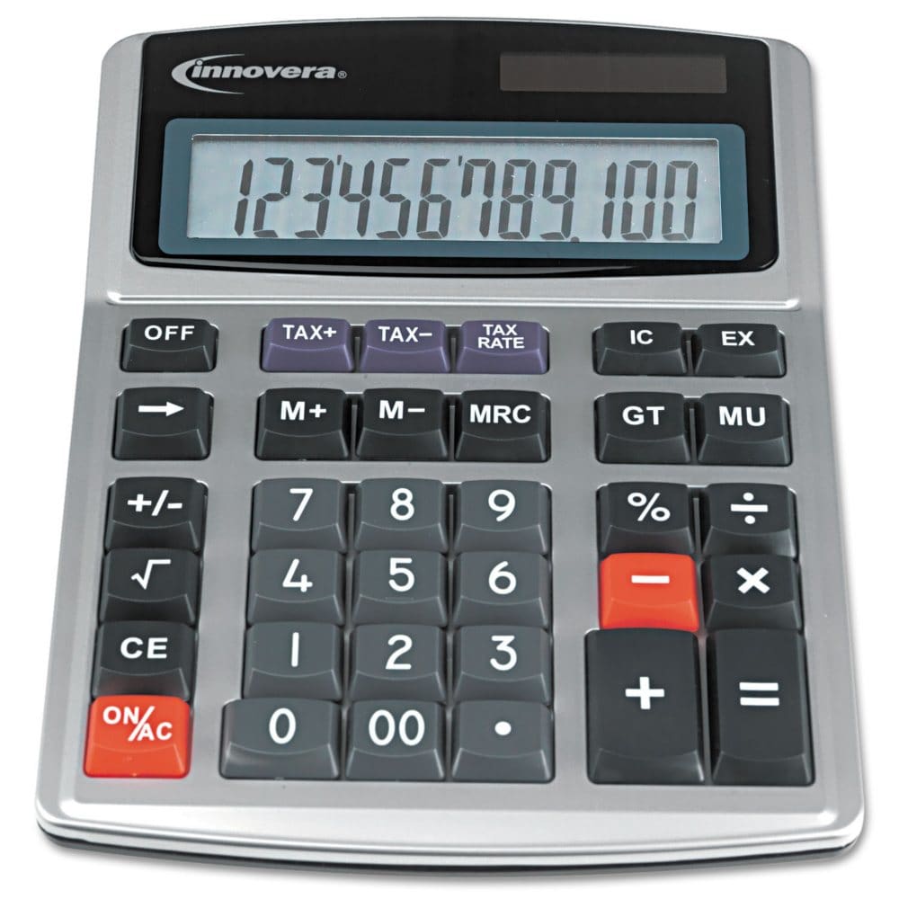 Innovera - 15971 Large Digit Commercial Calculator 12 Digit LCD Dual Power - Silver - Calculators - Innovera