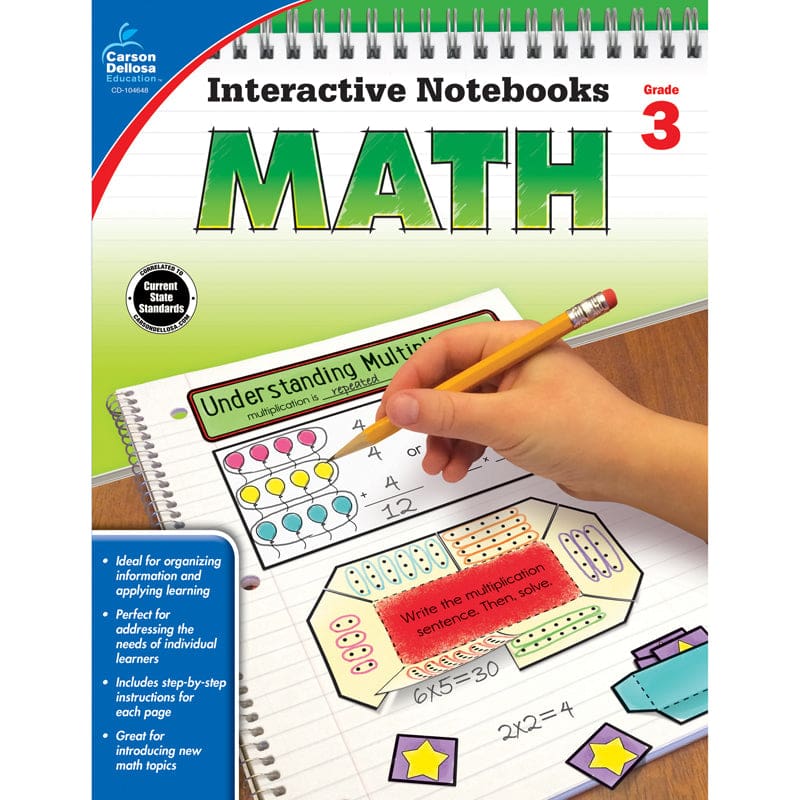 Interactive Notebooks Math Grade 3 Resource Book (Pack of 6) - Activity Books - Carson Dellosa Education