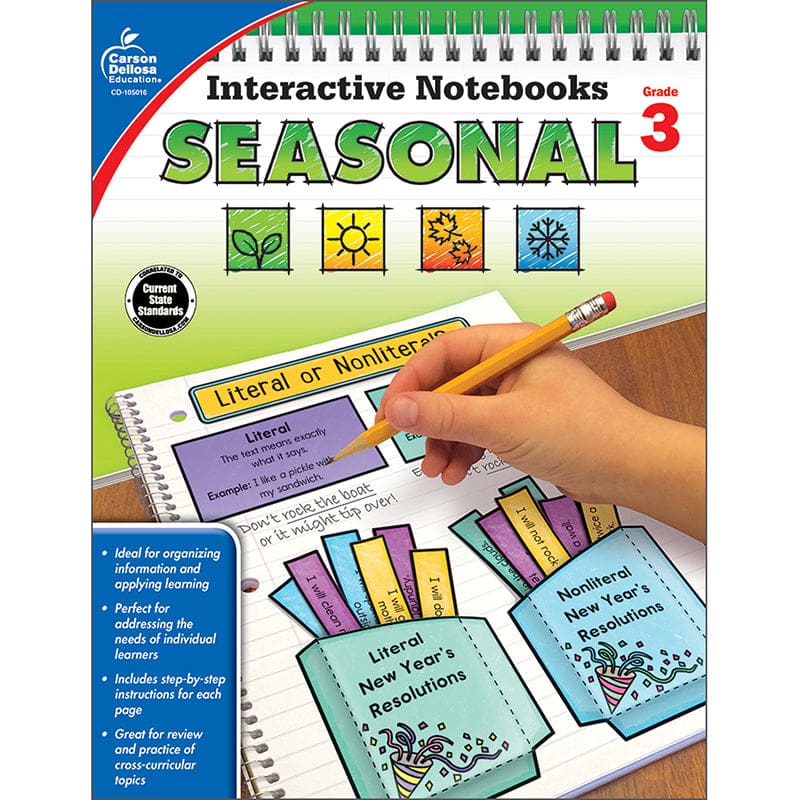 Interactive Notebooks Seasonal Gr 3 Resource Book (Pack of 12) - Cross-Curriculum Resources - Carson Dellosa Education