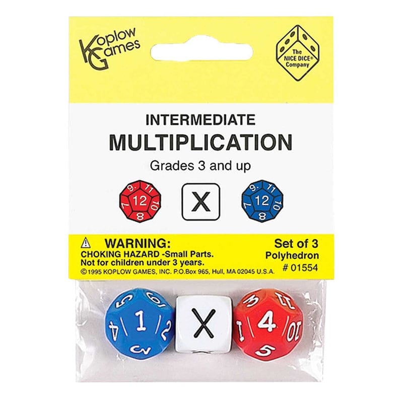 Intermediate Multiplication Dice 3Pk (Pack of 12) - Multiplication & Division - Koplow Games Inc.