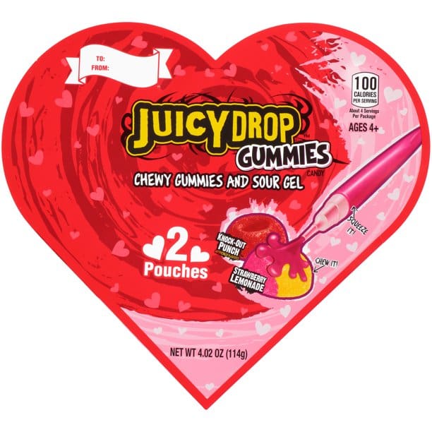 Juicy Drop Gummies Valentine Heart Candy Lollipop Box Card 4.02Oz - Juicy Drop