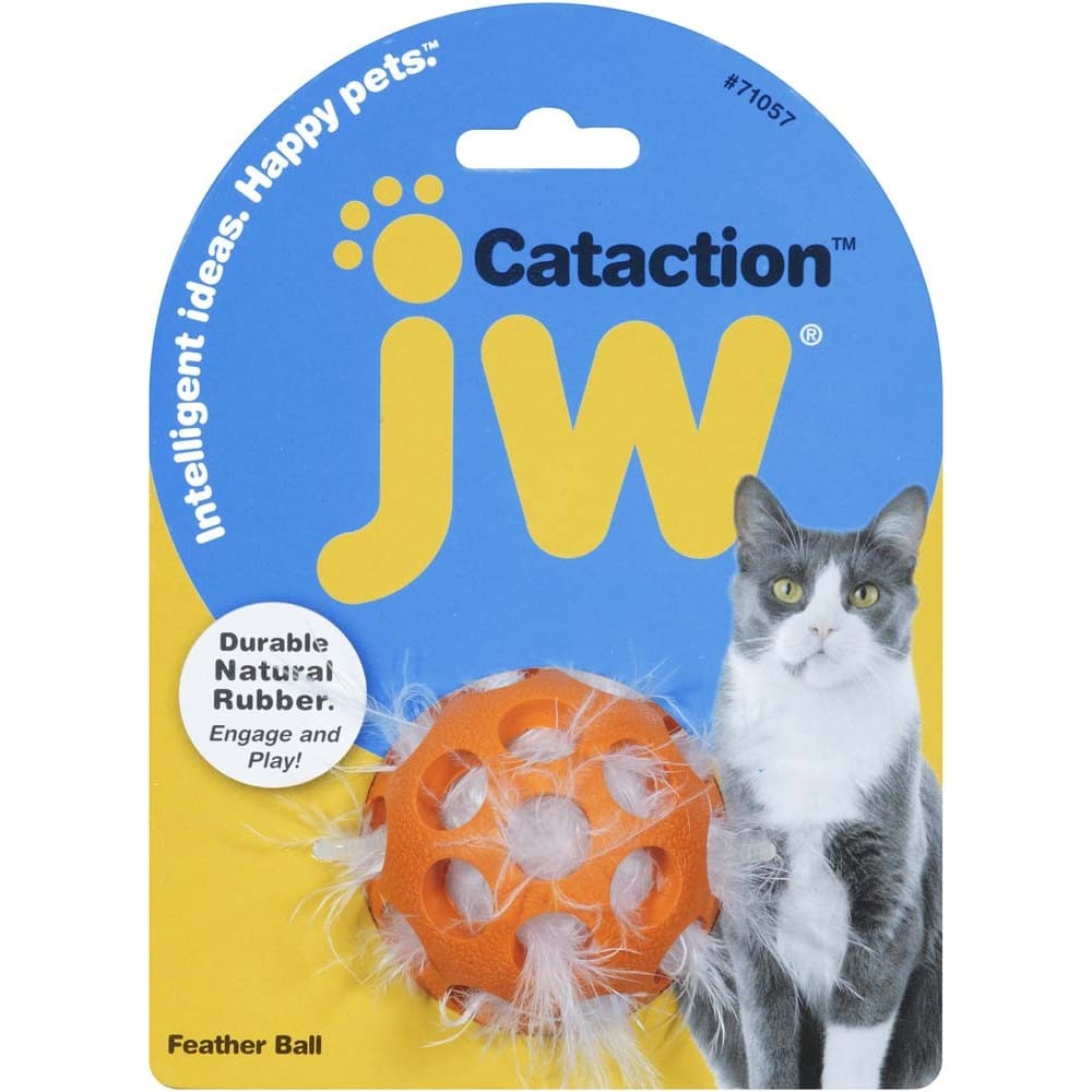JW Pet Cataction Feather Ball Cat Toy Orange One Size - Pet Supplies - JW
