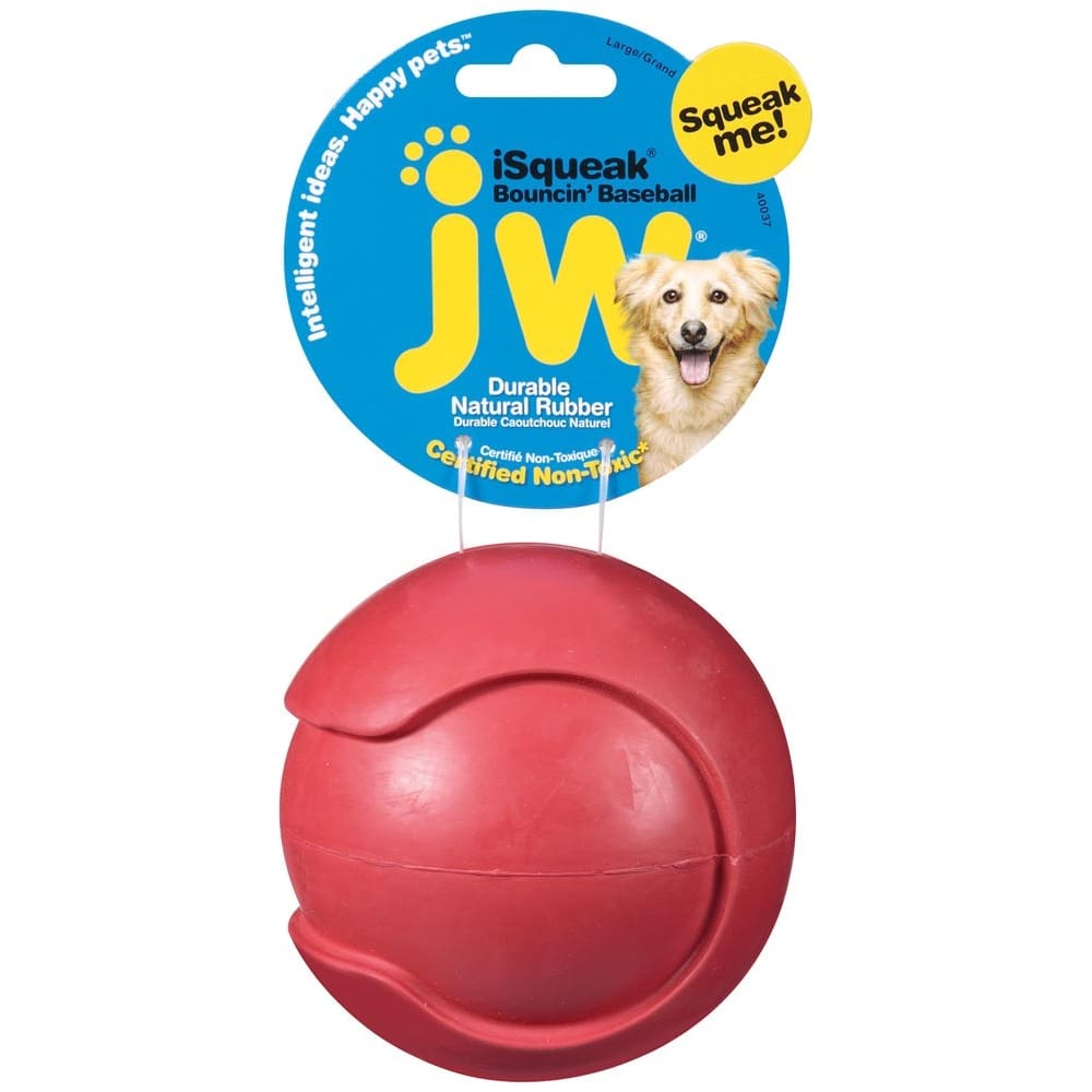 JW Pet iSqueak Bouncin Dog Toy Baseball Assorted Large ShelHealth