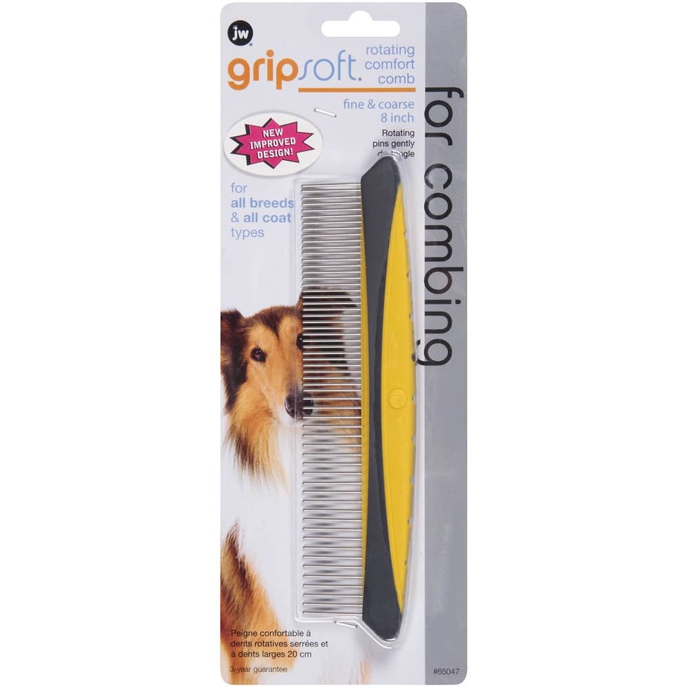 JW Pet Rotating Comfort Comb Fine and Coarse Grey; Yellow Small 8 in - Pet Supplies - JW