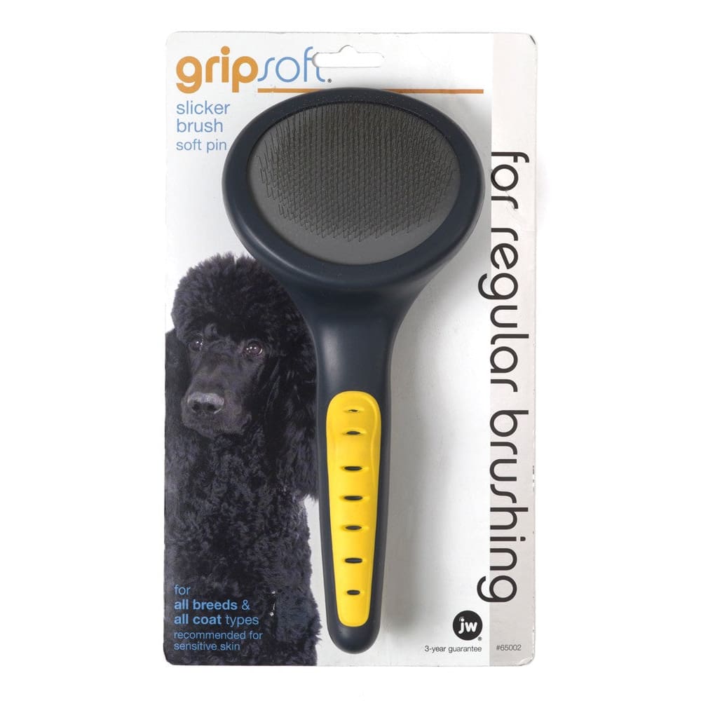JW Pet Slicker Brush with Soft Pins Grey; Yellow Large - Pet Supplies - JW