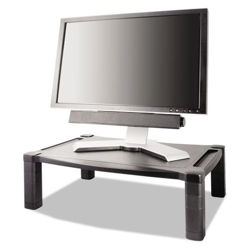 Kantek Wide Deluxe Two-level Monitor Stand With Drawer 20 X 13.25 X 3 To 6.5 Black Supports 50 Lbs - School Supplies - Kantek