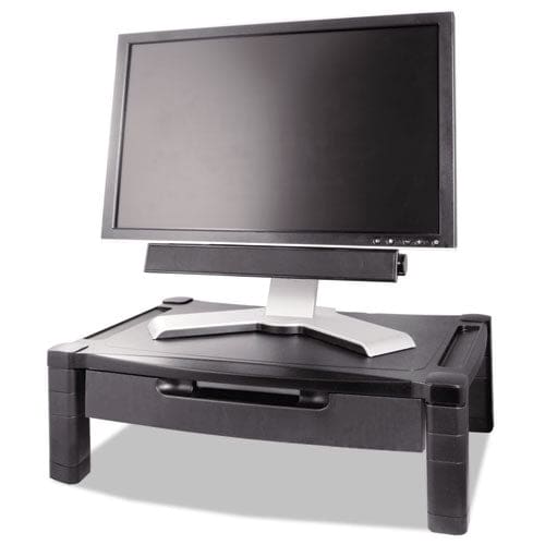 Kantek Wide Deluxe Two-level Monitor Stand With Drawer 20 X 13.25 X 3 To 6.5 Black Supports 50 Lbs - School Supplies - Kantek