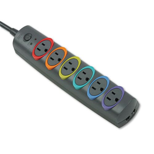 Kensington Smartsockets Color-coded Strip Surge Protector 6 Ac Outlets 8 Ft Cord 1,260 J Black - Technology - Kensington®