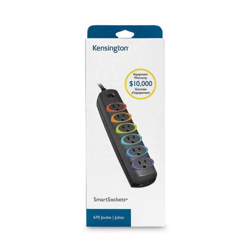 Kensington Smartsockets Color-coded Strip Surge Protector 6 Ac Outlets 6 Ft Cord 670 J Black - Technology - Kensington®