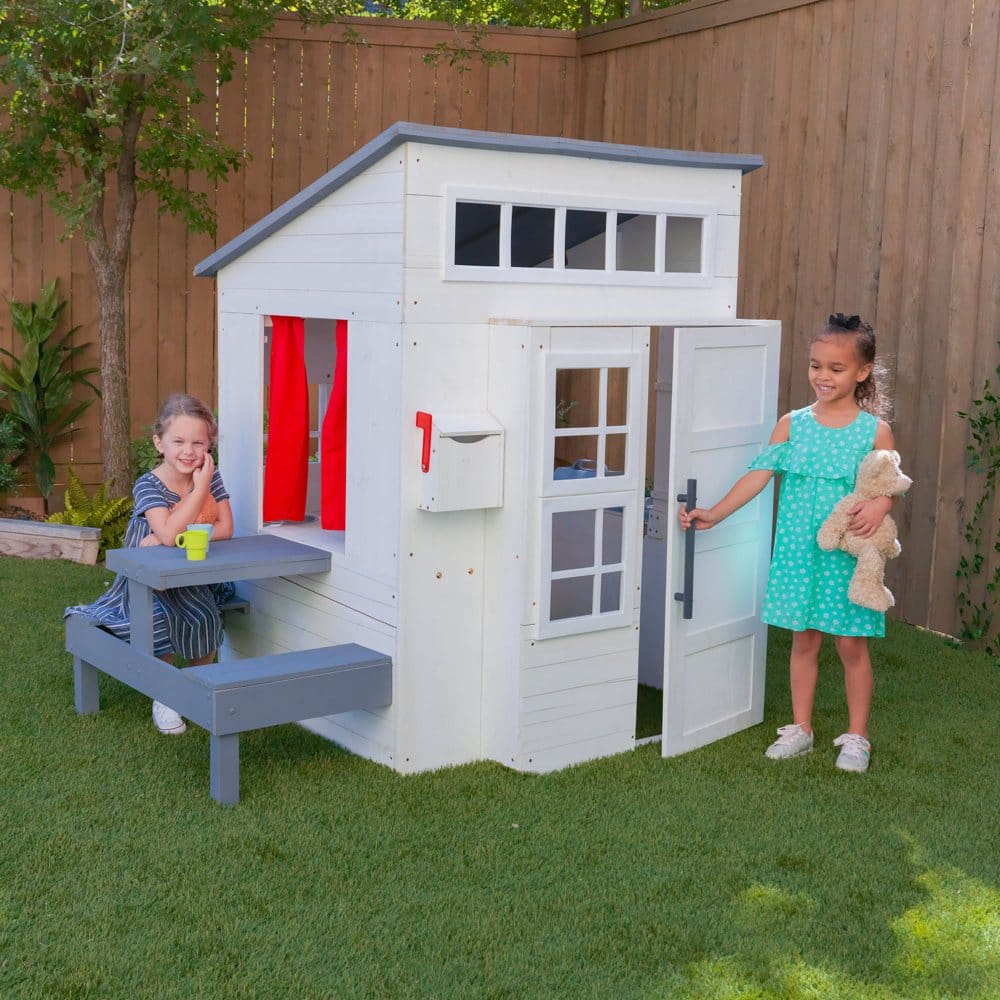 KidKraft Modern Outdoor Playhouse with Picnic Table White - Swing Sets & Outdoor Playsets - KidKraft