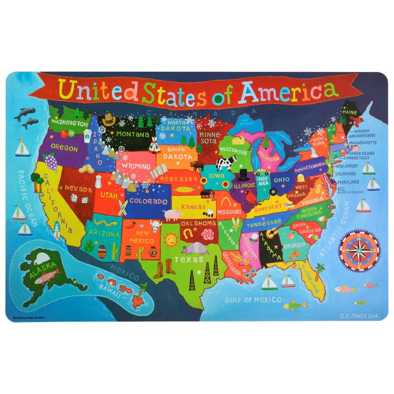 Kid’S Usa Placemap (Pack of 8) - Maps & Map Skills - Round World Products