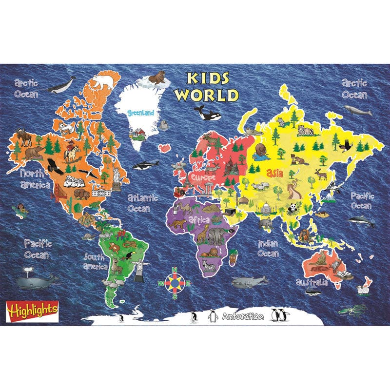Kids World Peel & Stick Wall Map 24X16 (Pack of 3) - Maps & Map Skills - Replogle Globes
