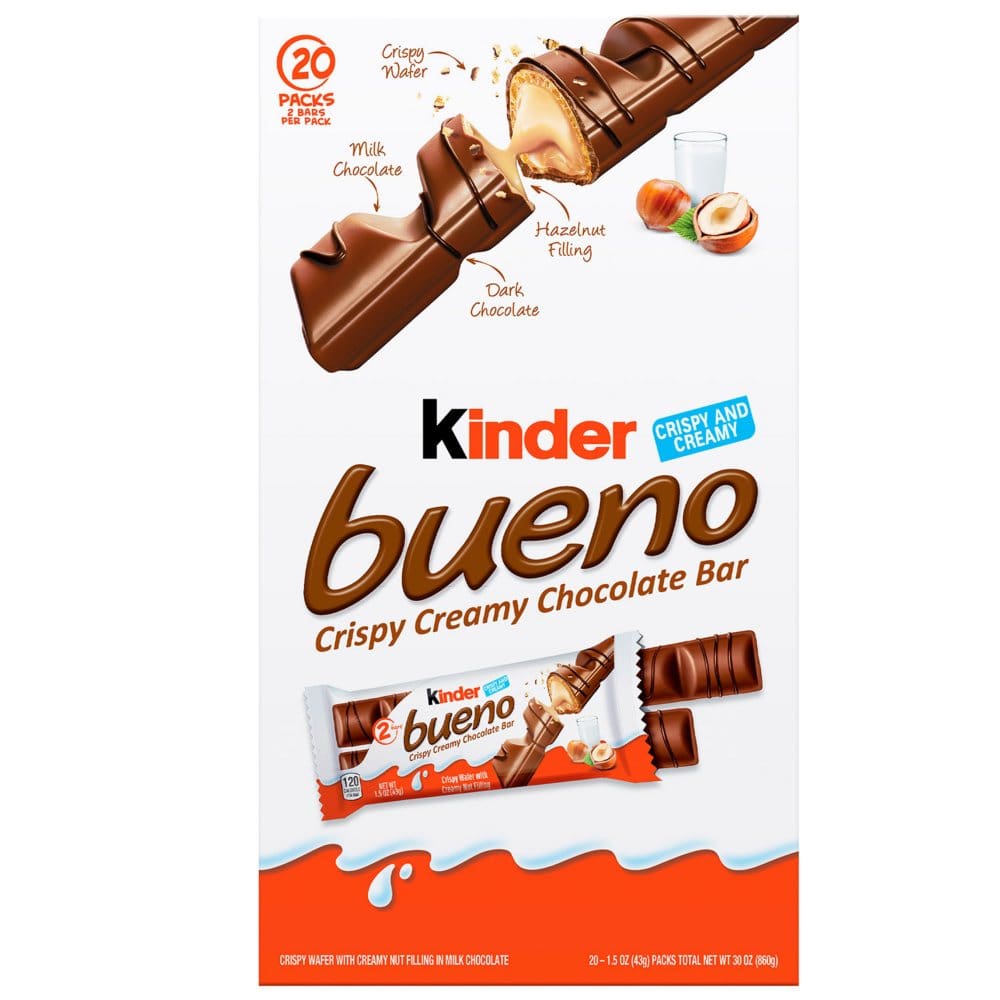 Kinder Bueno Milk Chocolate and Hazelnut Cream Candy Bar (1.5 oz. 20 pk.) - Candy - Kinder Bueno