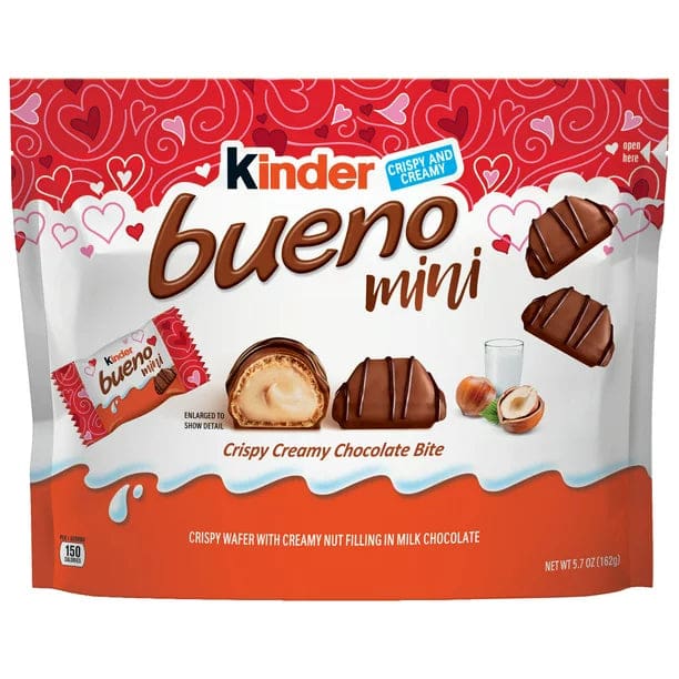 Kinder Bueno Mini Crispy Creamy Milk Chocolate Bites Individually Wrapped Pieces Perfect Valentine’s Day Gift 5.7 oz Share Pack - Kinder