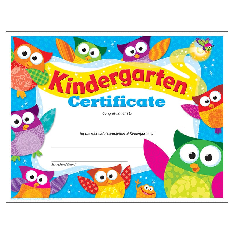 Kindergarten Certificate Owl Stars (Pack of 8) - Certificates - Trend Enterprises Inc.